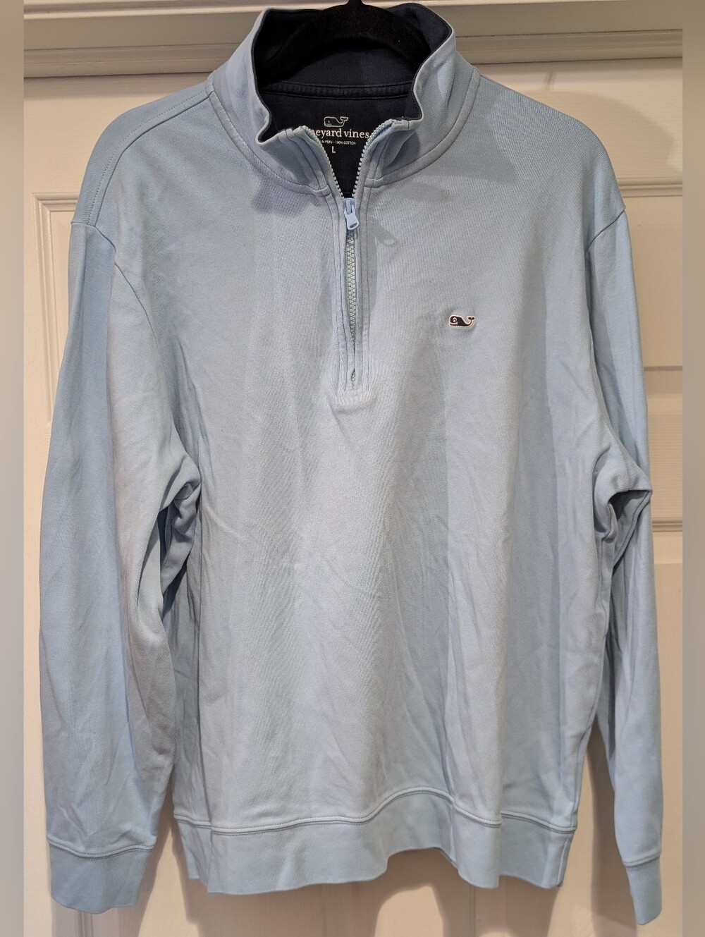 Vineyard Vines Men's Long Sleeve Powder Blue Quarter 1/4 Zip 100% Cotton Large